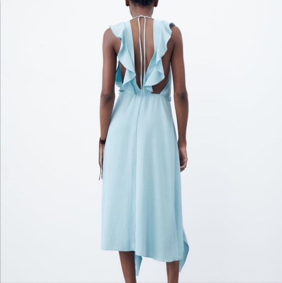 Zara Flowy Pastel Light Blue Midi Dress  Size Large NWT - Picture 4 of 13